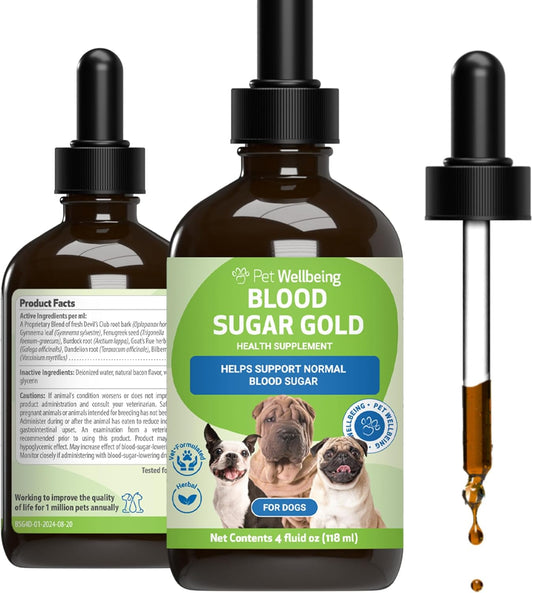 Natural Blood Sugar Support Supplement for Dogs & Cats - 4 oz Value Size - Promotes Healthy Blood Sugar Levels in Pets with Diabetes - Pet Wellbeing