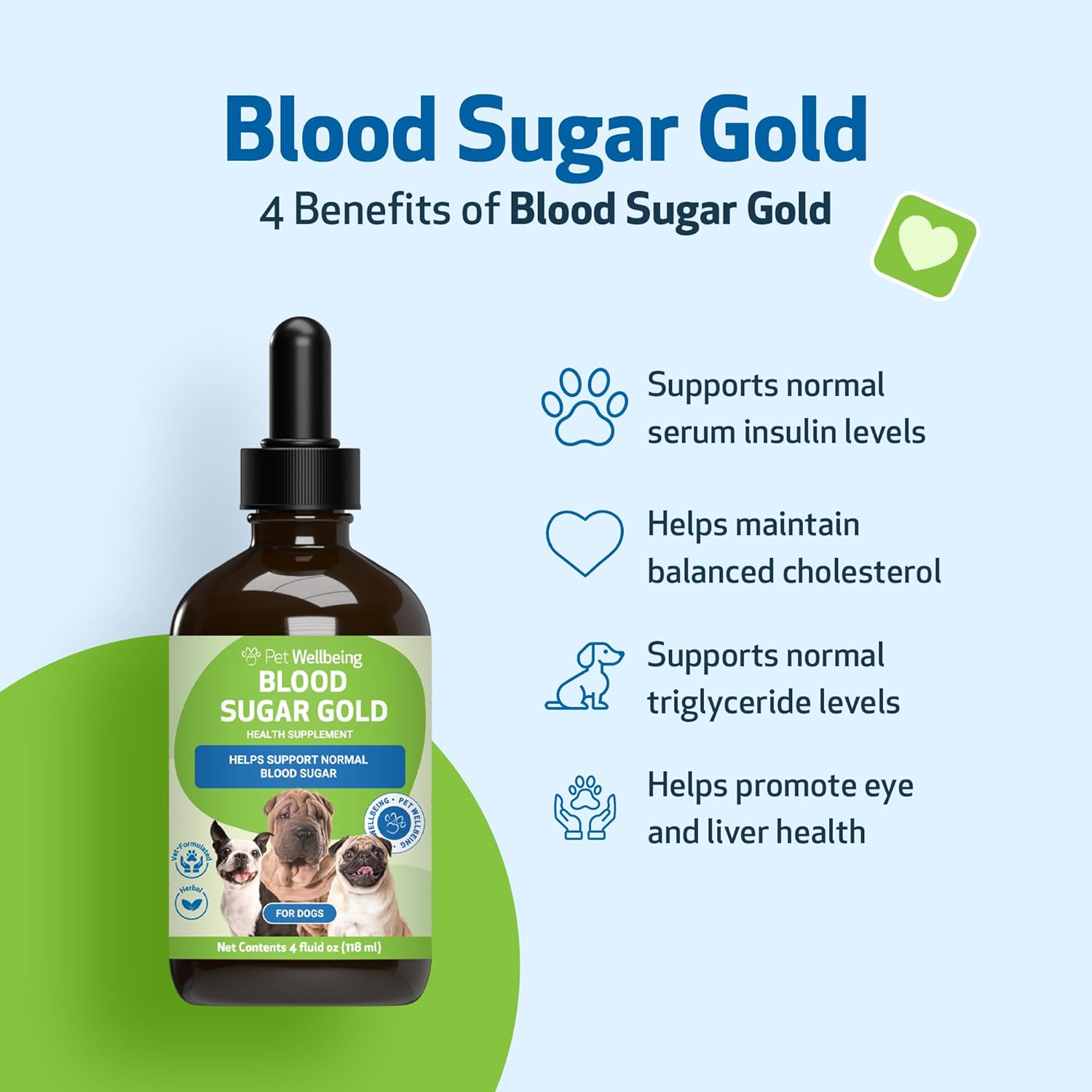 Natural Blood Sugar Support Supplement for Dogs & Cats - 4 oz Value Size - Promotes Healthy Blood Sugar Levels in Pets with Diabetes - Pet Wellbeing