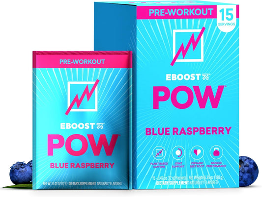 Natural Blue Raspberry Pre Workout Powder for Performance & Energy - 15 Packets - Boosts Joint Mobility & Focus - Non-GMO & Gluten-Free Formula for Men & Women