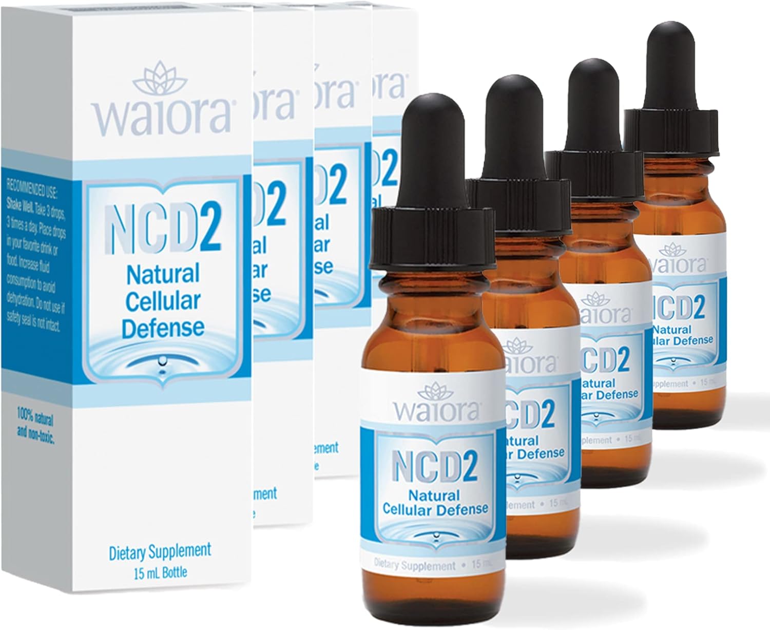 Natural Body Cleanse & Immune Support with Waiora NCD2 Liquid Zeolite Drops - 4 Bottles, Mix in Food/Drinks, pH Balance, All Natural Formula