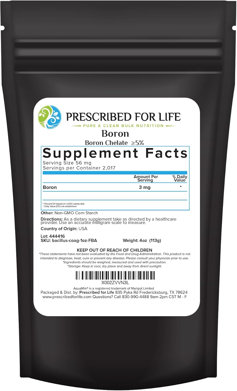 Natural Boron Chelate Powder Supplement for Muscle Support - Vegan & Non GMO - 4oz