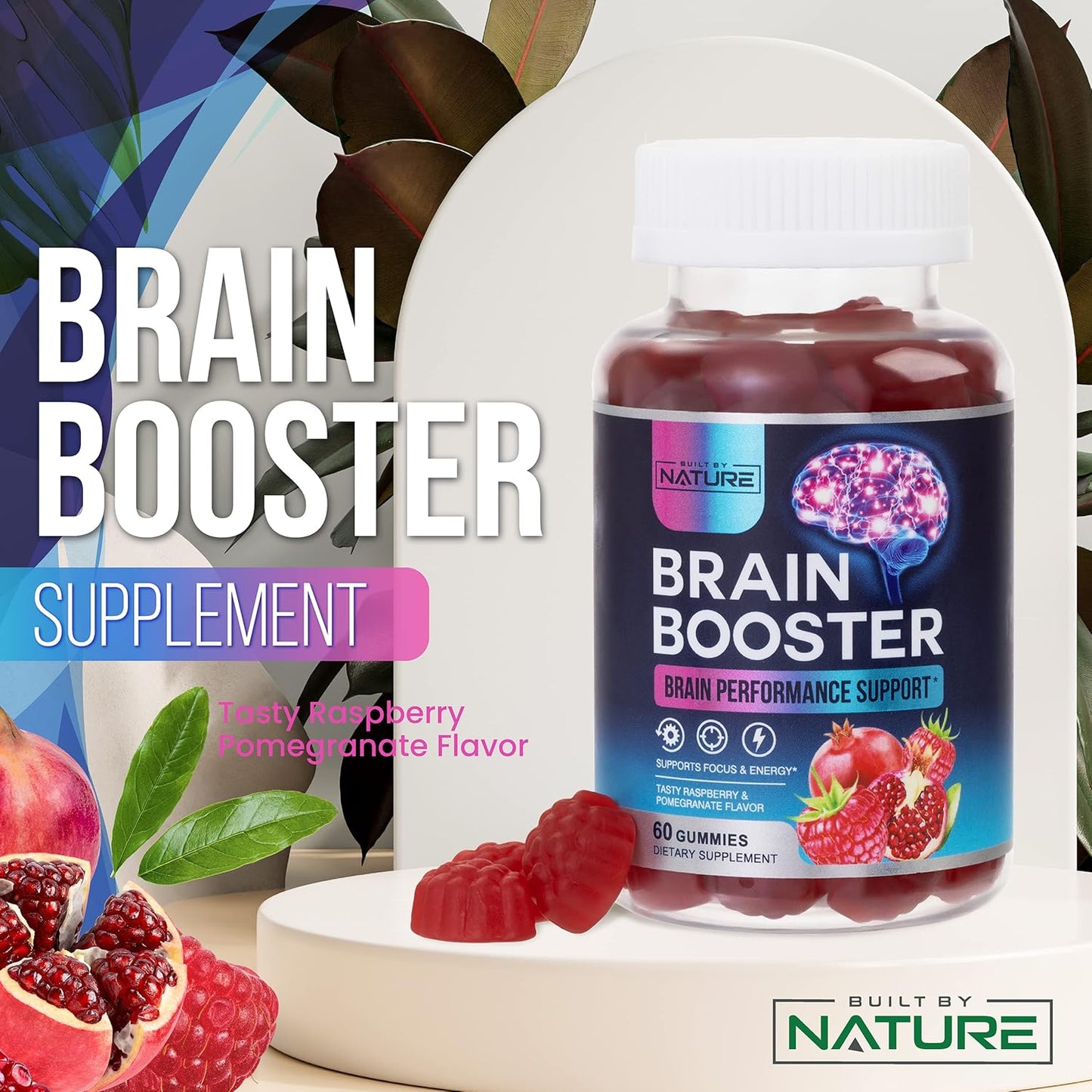 Natural Brain Booster Gummies with B6, B12, and Phosphatidylserine - Memory, Focus, Concentration - Cognitive Function & Energy Support, 60 Count