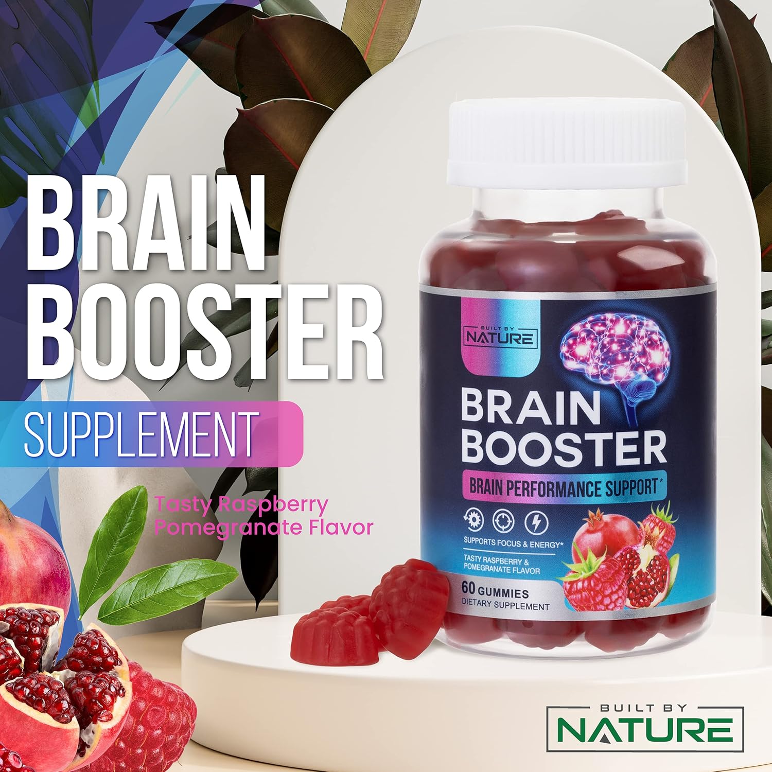 Natural Brain Booster Gummies with B6, B12, and Phosphatidylserine - Memory, Focus, Concentration - Cognitive Function & Energy Support, 60 Count