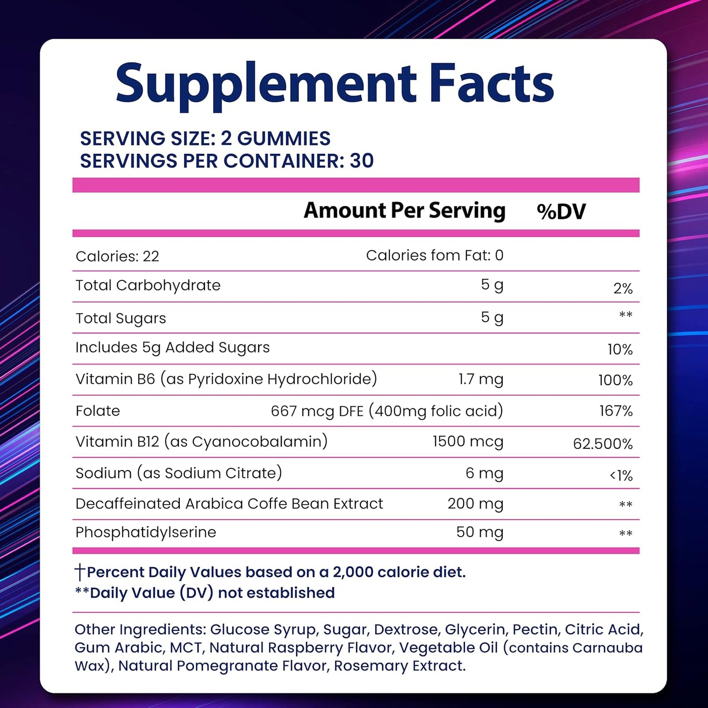Natural Brain Booster Gummies with B6, B12, and Phosphatidylserine - Memory, Focus, Concentration - Cognitive Function & Energy Support, 60 Count