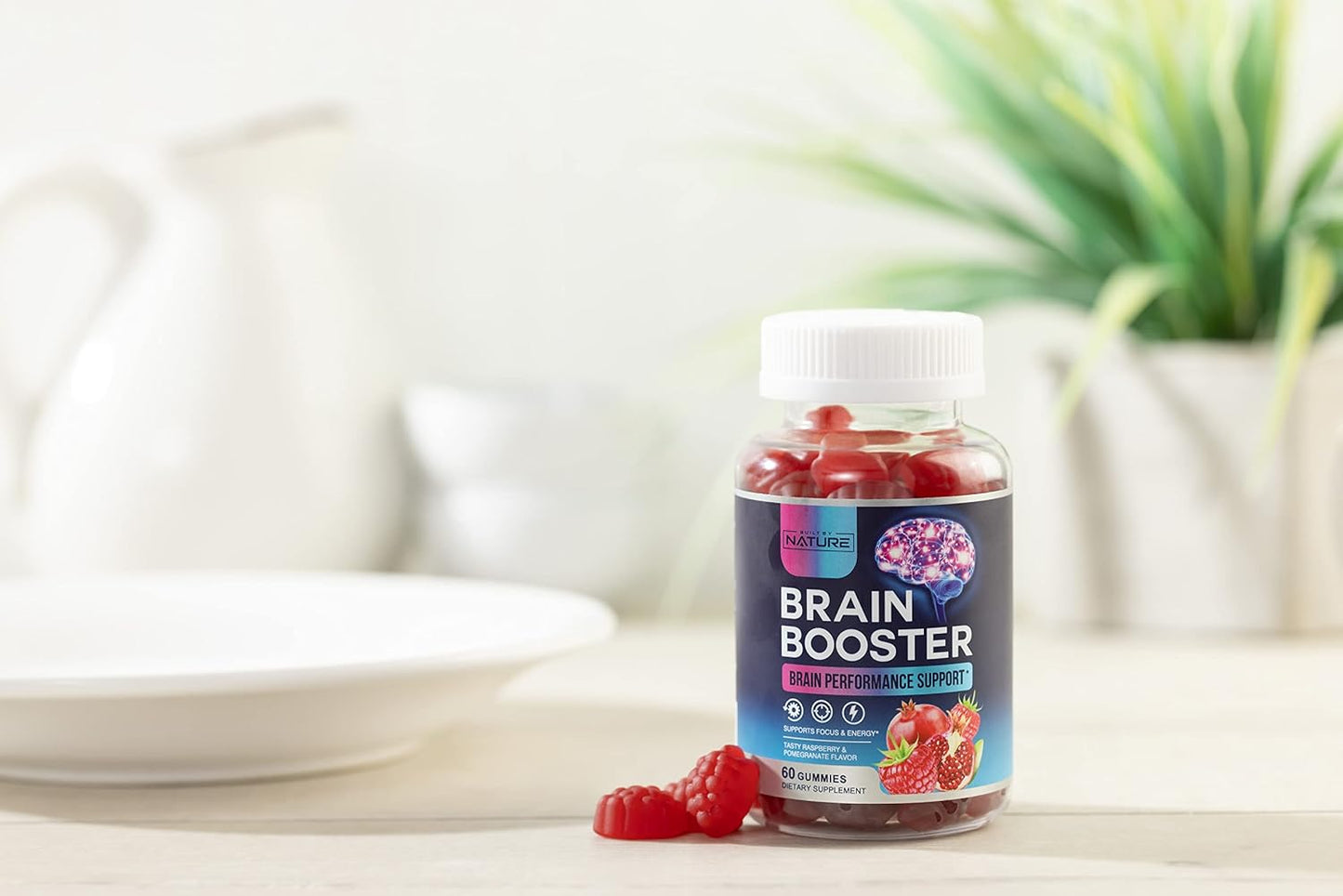 Natural Brain Booster Gummies with B6, B12, and Phosphatidylserine - Memory, Focus, Concentration - Cognitive Function & Energy Support, 60 Count