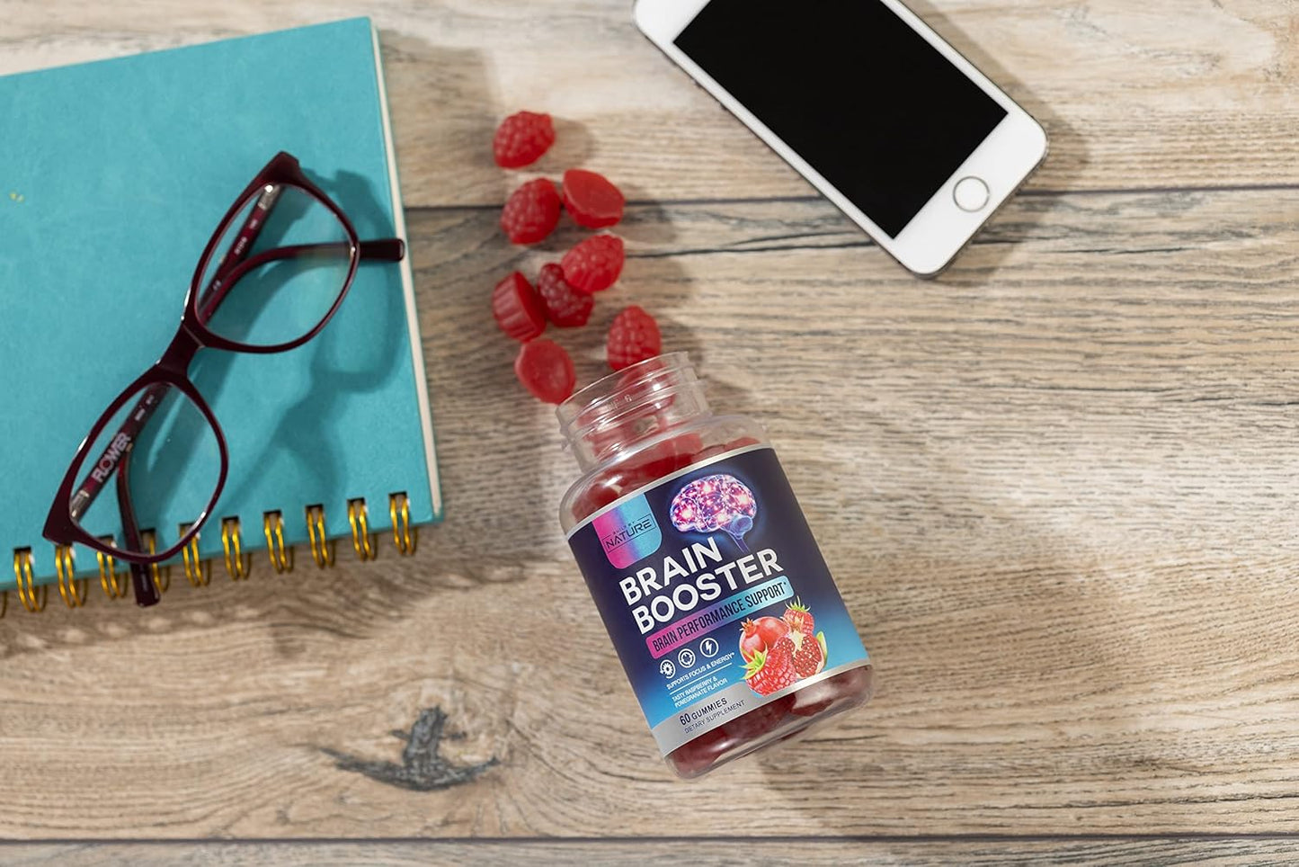 Natural Brain Booster Gummies with B6, B12, and Phosphatidylserine - Memory, Focus, Concentration - Cognitive Function & Energy Support, 60 Count