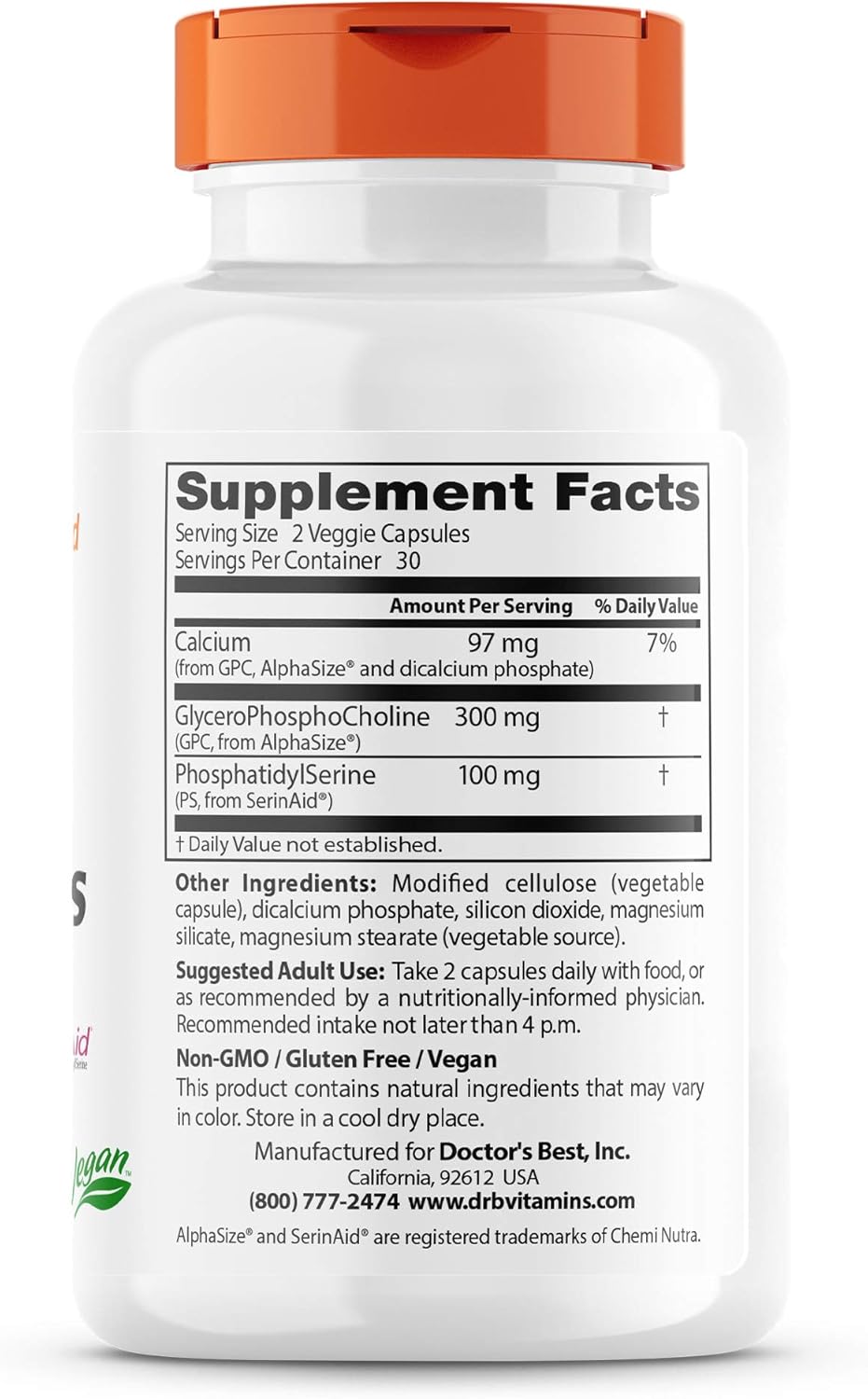 Natural Brain Enhancer Capsules for Memory & Focus - Non-GMO, Gluten-Free, Vegan - 60 Veg Capsules by Doctor's Best