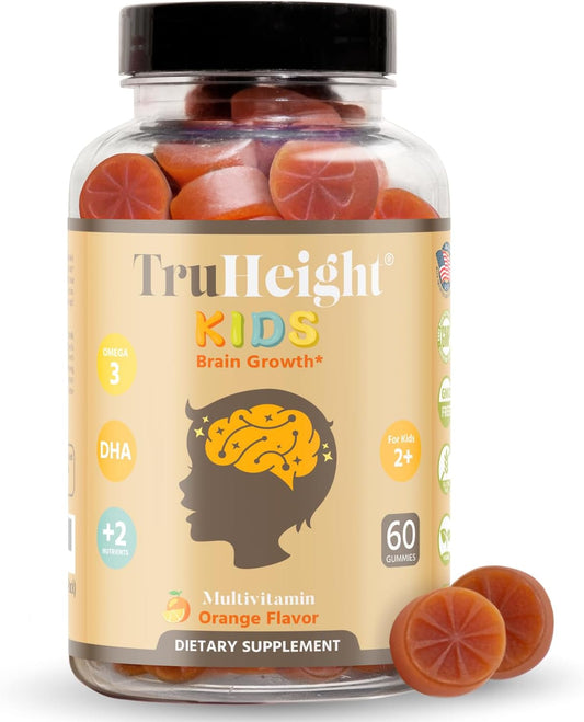 Natural Brain Growth Gummies for Kids 2+ | Omega-3 DHA Multivitamin | Pediatrician Recommended Memory Supplements for Children | Gluten Free Kids Vitamins