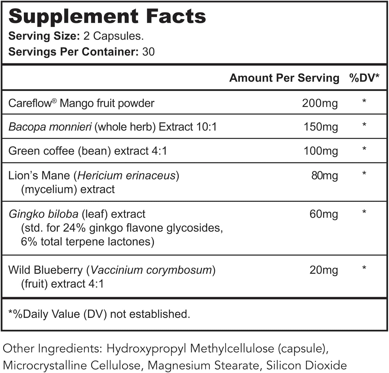 Natural Brain Supplement for Memory, Focus, and Cognition - Lion's Mane & Ginkgo Biloba - Made in USA - 60 Capsules