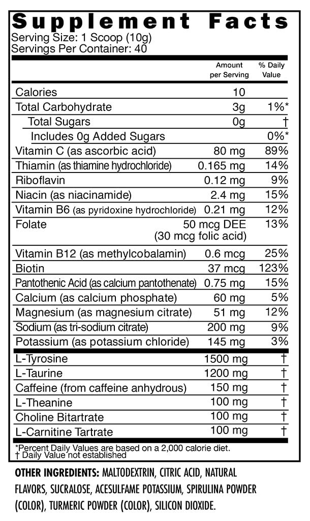Natural Caffeine Focus-Boosting Energy Drink Powder - Neon Punch Flavor, 40 Servings, No Sugar or Nasties