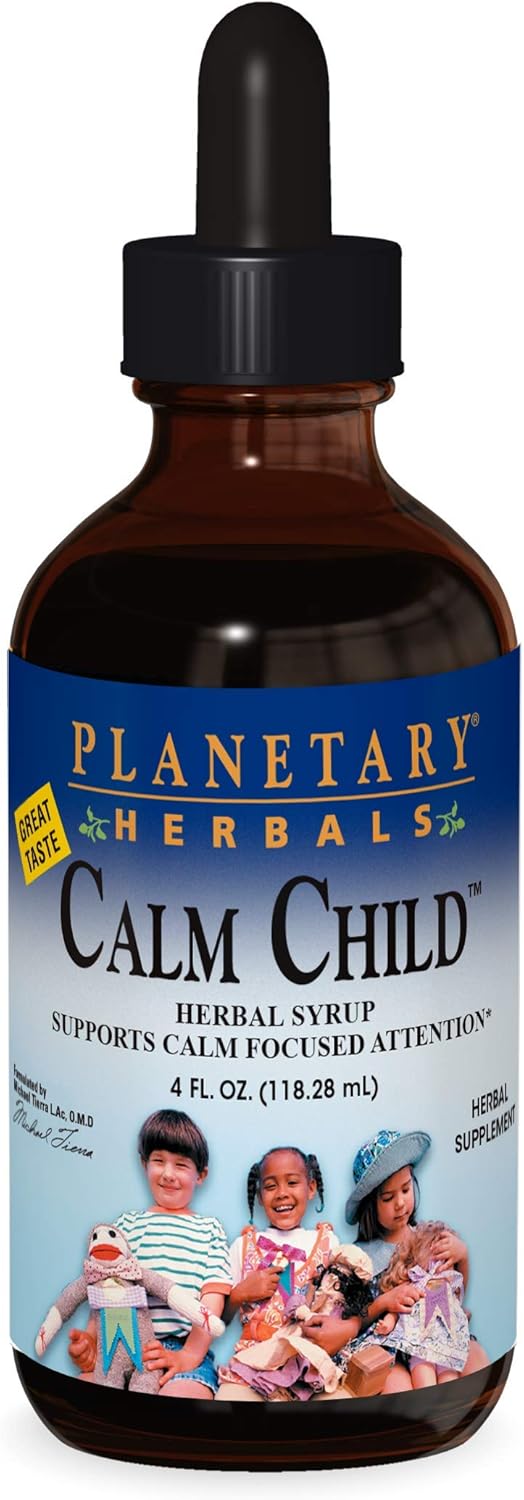 Natural Calm Child Herbal Syrup with Chamomile, Lemon Balm, Catnip - 4oz Bottle by Planetary Herbals