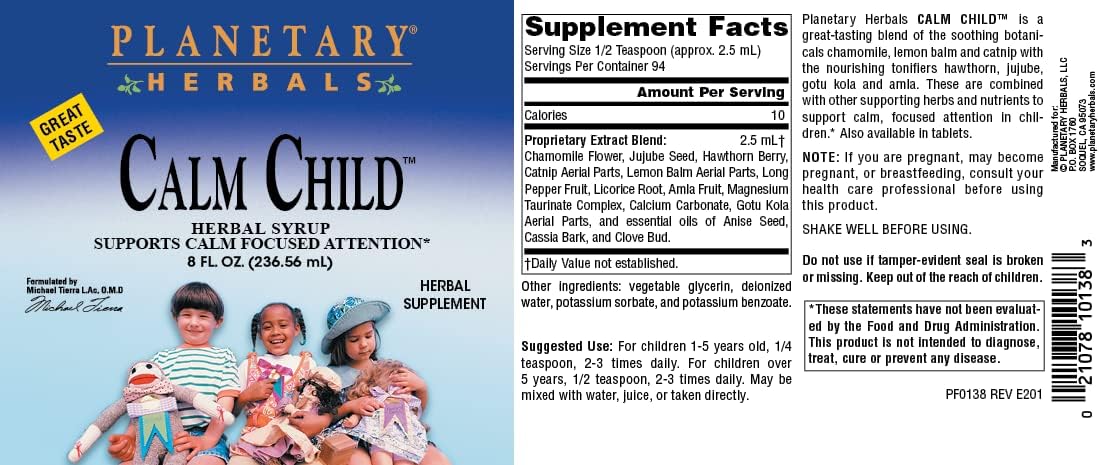 Natural Calm Child Herbal Syrup with Chamomile, Lemon Balm, Catnip - 8oz Bottle from Planetary Herbals