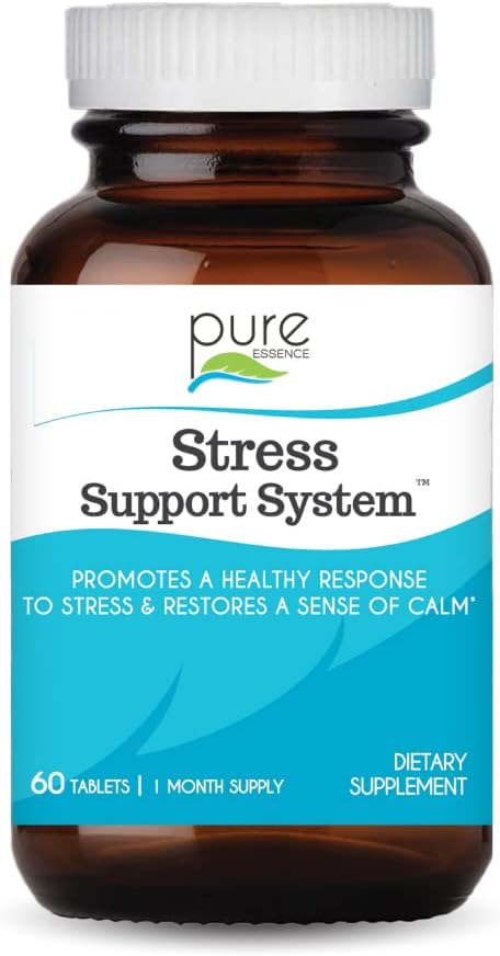 Natural Calm Stress Relief Tablets - Immunity Booster & Headache Support - Pure Essence Labs Stress Support System - Dietary Supplements for Stress Relief - 60 Tablets