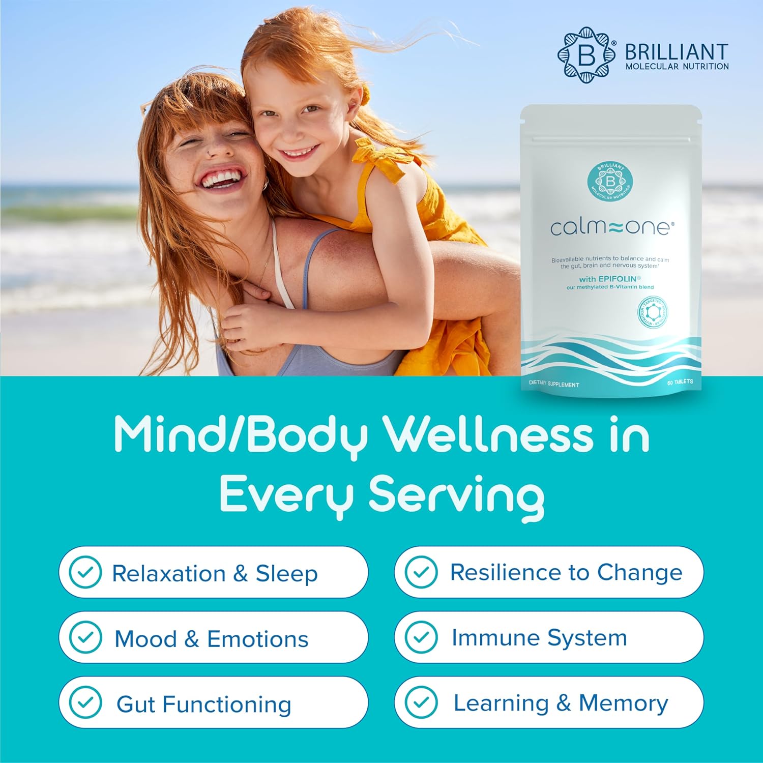 Natural CalmOne Chewable Tablets for Adults & Children - Support Gut, Brain & Nervous System Balance - Fast Relief for Anxiety, Overwhelm, Sleep & Relaxation - 60 Tablets