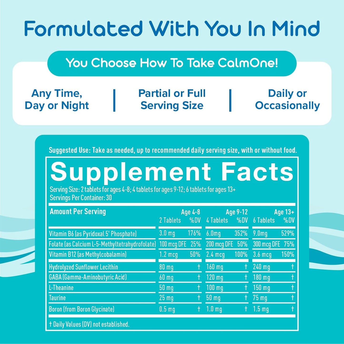 Natural CalmOne Chewable Tablets for Adults & Children - Support Gut, Brain & Nervous System Balance - Fast Relief for Anxiety, Overwhelm, Sleep & Relaxation - 60 Tablets