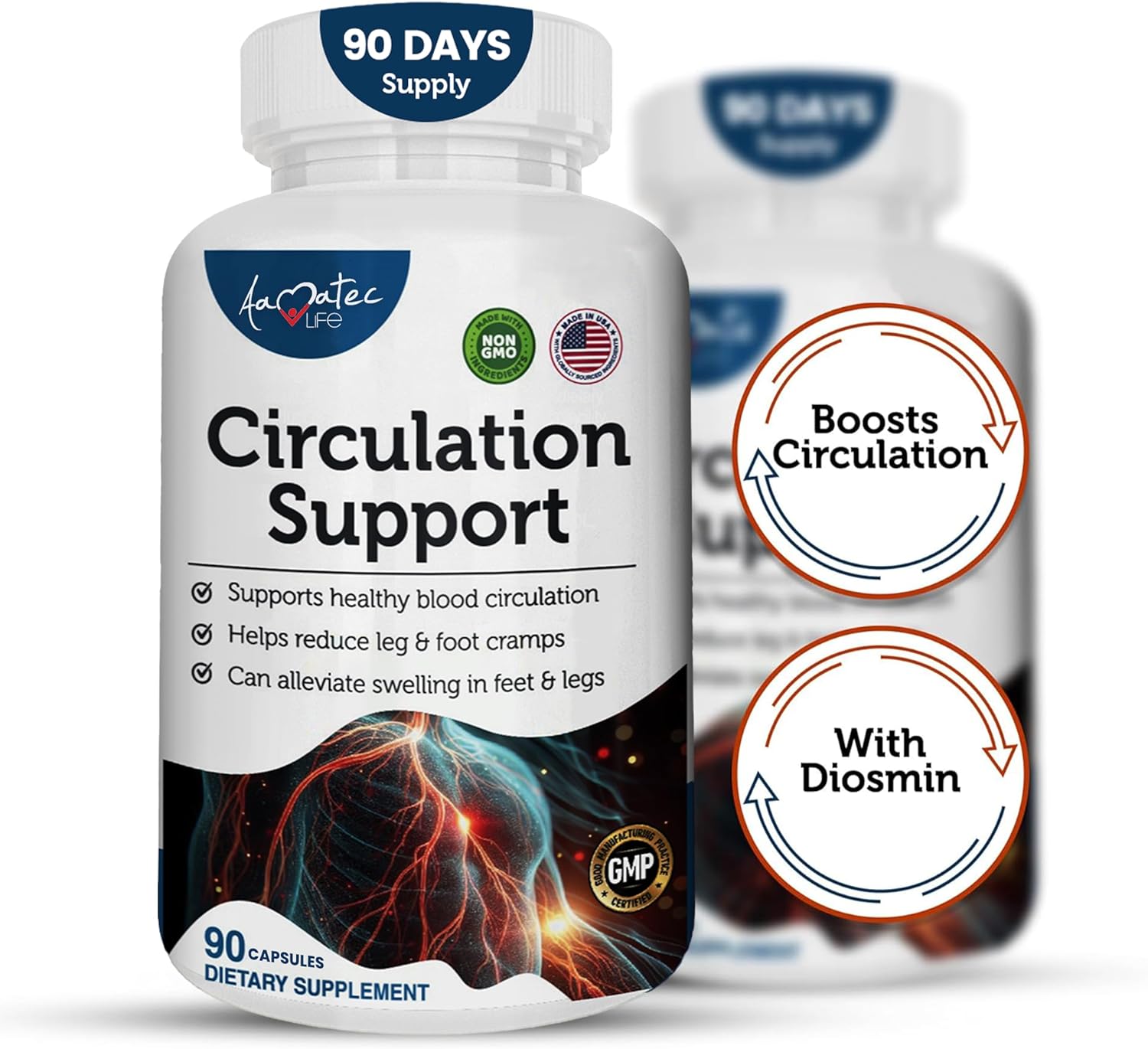 Natural Cardiovascular Support Supplement for Healthy Blood Circulation - Promotes Heart Health with L-Arginine and Ginger Root - 90 Capsules
