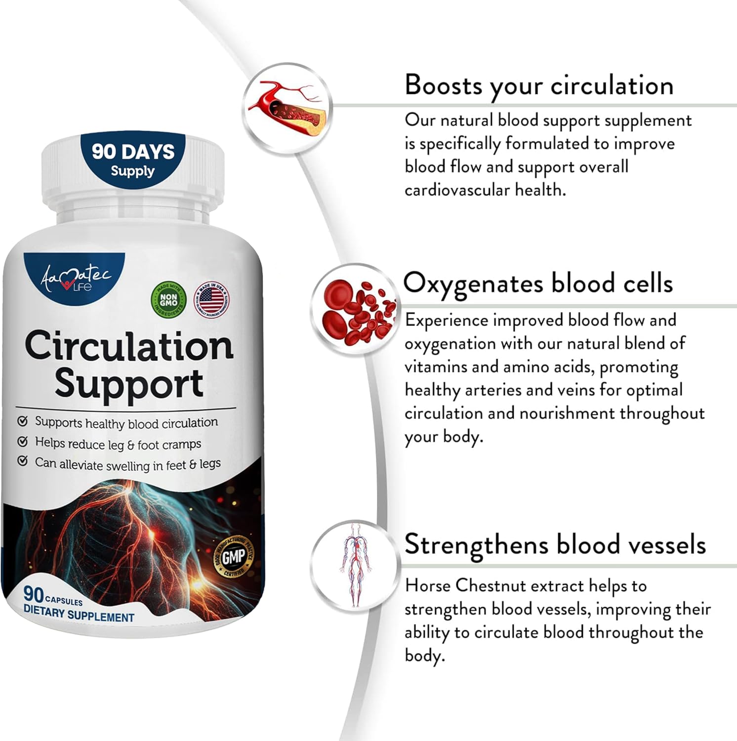 Natural Cardiovascular Support Supplement for Healthy Blood Circulation - Promotes Heart Health with L-Arginine and Ginger Root - 90 Capsules