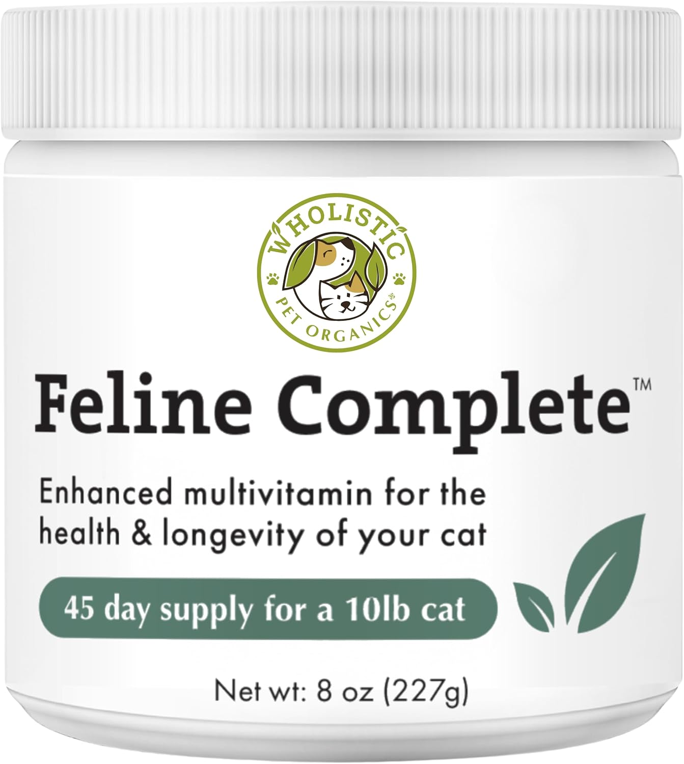Natural Cat Food Supplement - Wholistic Pet Organics Feline Complete - 8 Oz - Multivitamin & Probiotic Powder - Digestive Support for Cats