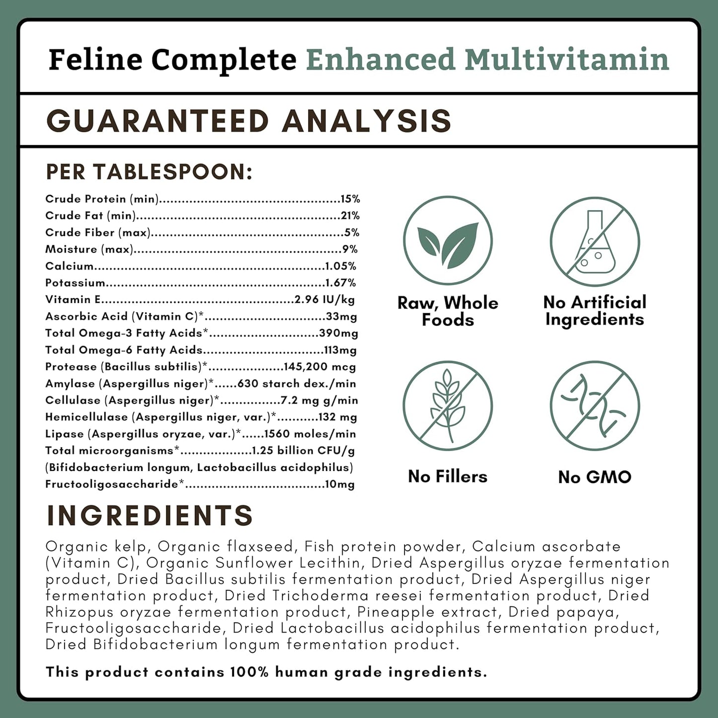 Natural Cat Food Supplement - Wholistic Pet Organics Feline Complete - 8 Oz - Multivitamin & Probiotic Powder - Digestive Support for Cats