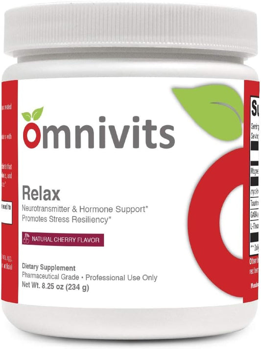 Natural Cherry Flavored Omnivits Relax Powder with Albion Di-Magnesium Malate for Blood Pressure and Emotional Wellness - 60 Servings