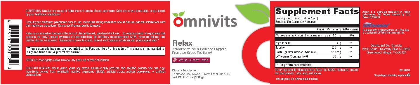 Natural Cherry Flavored Omnivits Relax Powder with Albion Di-Magnesium Malate for Blood Pressure and Emotional Wellness - 60 Servings