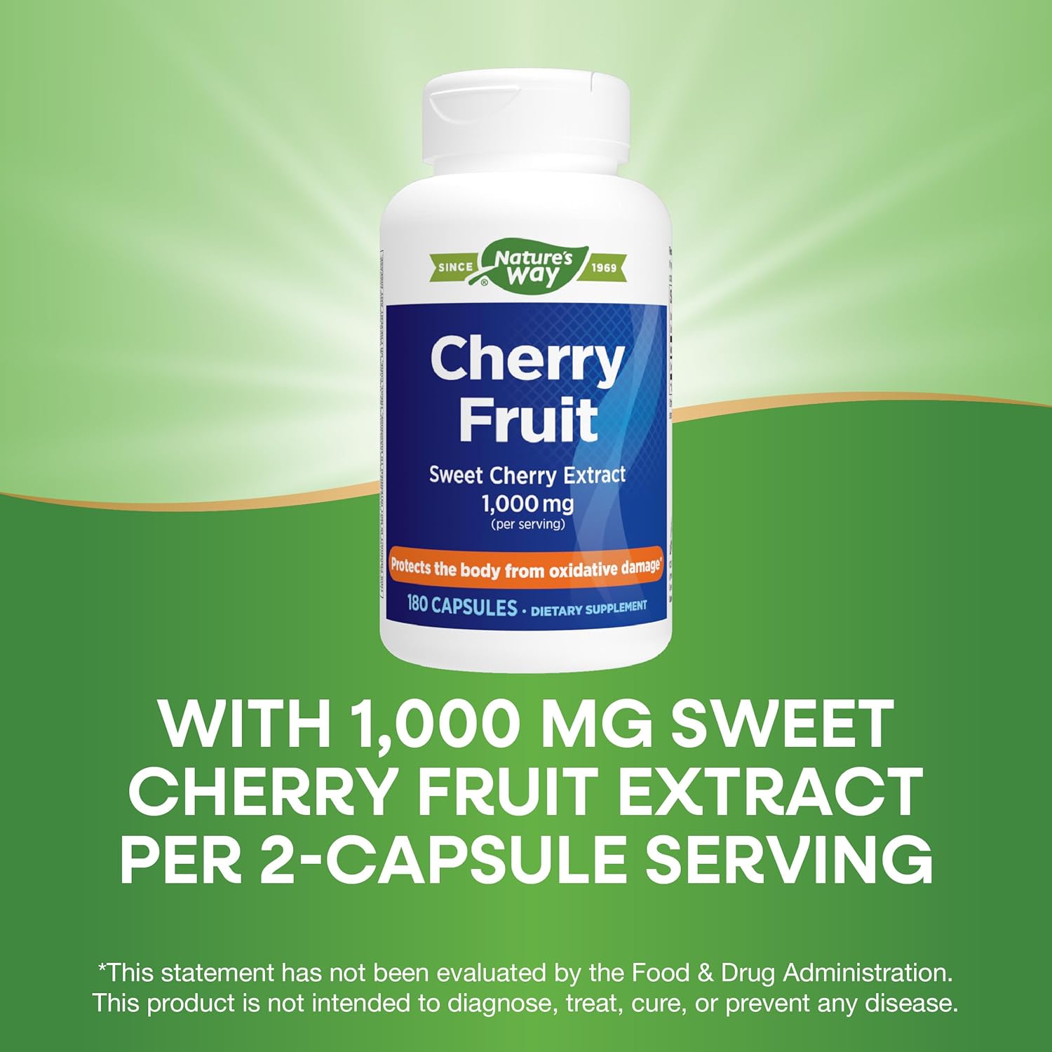 Natural Cherry Fruit Extract Capsules - Antioxidant Support, 1,000mg, 180 Count