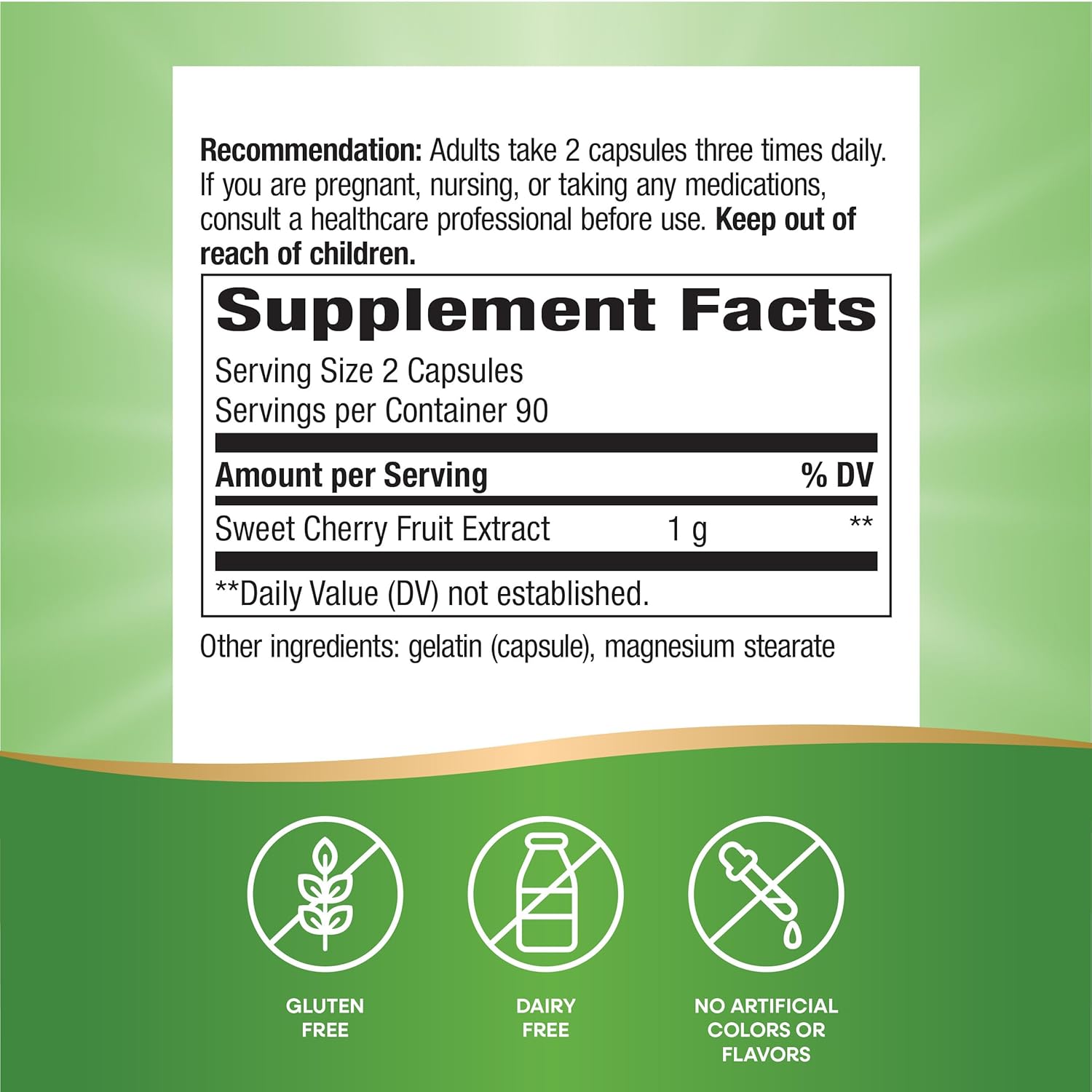 Natural Cherry Fruit Extract Capsules - Antioxidant Support, 1,000mg, 180 Count