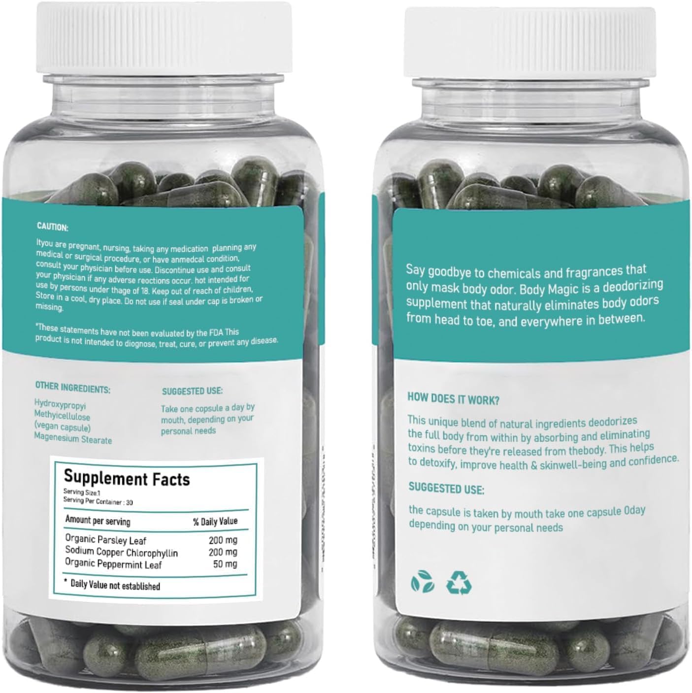Natural Chlorophyll Pills for Gut, Skin Health & Digestion Support - Internal Deodorant Supplement with Vegan Capsules (30pcs)