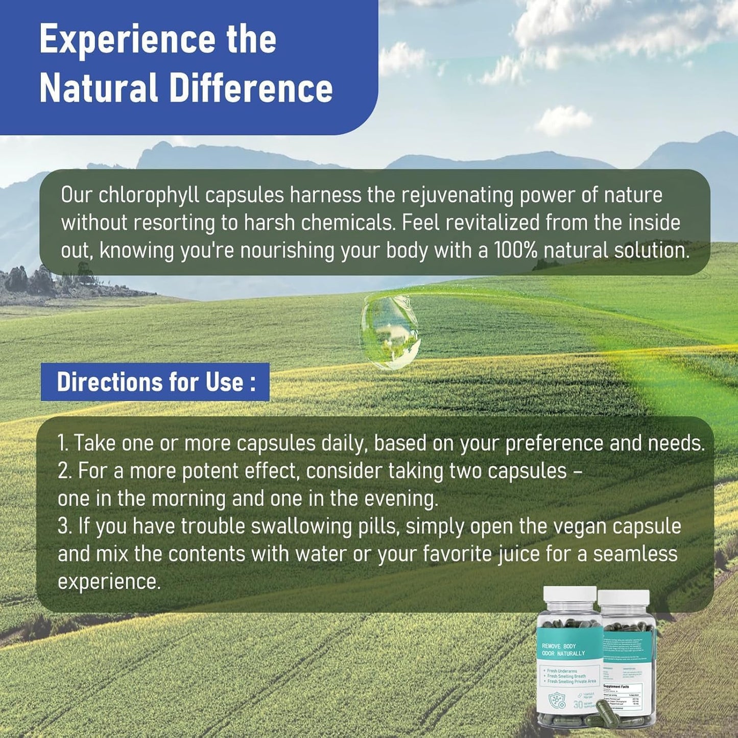Natural Chlorophyll Pills for Gut, Skin Health & Digestion Support - Internal Deodorant Supplement with Vegan Capsules (30pcs)