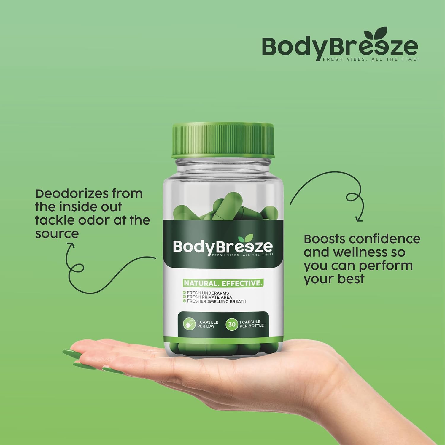 Natural Chlorophyll Supplement for Body Odor, Gut Health, and Fresh Breath - 90 Vegan Capsules for Detox Support and Skin Health - Internal Deodorant for Men and Women