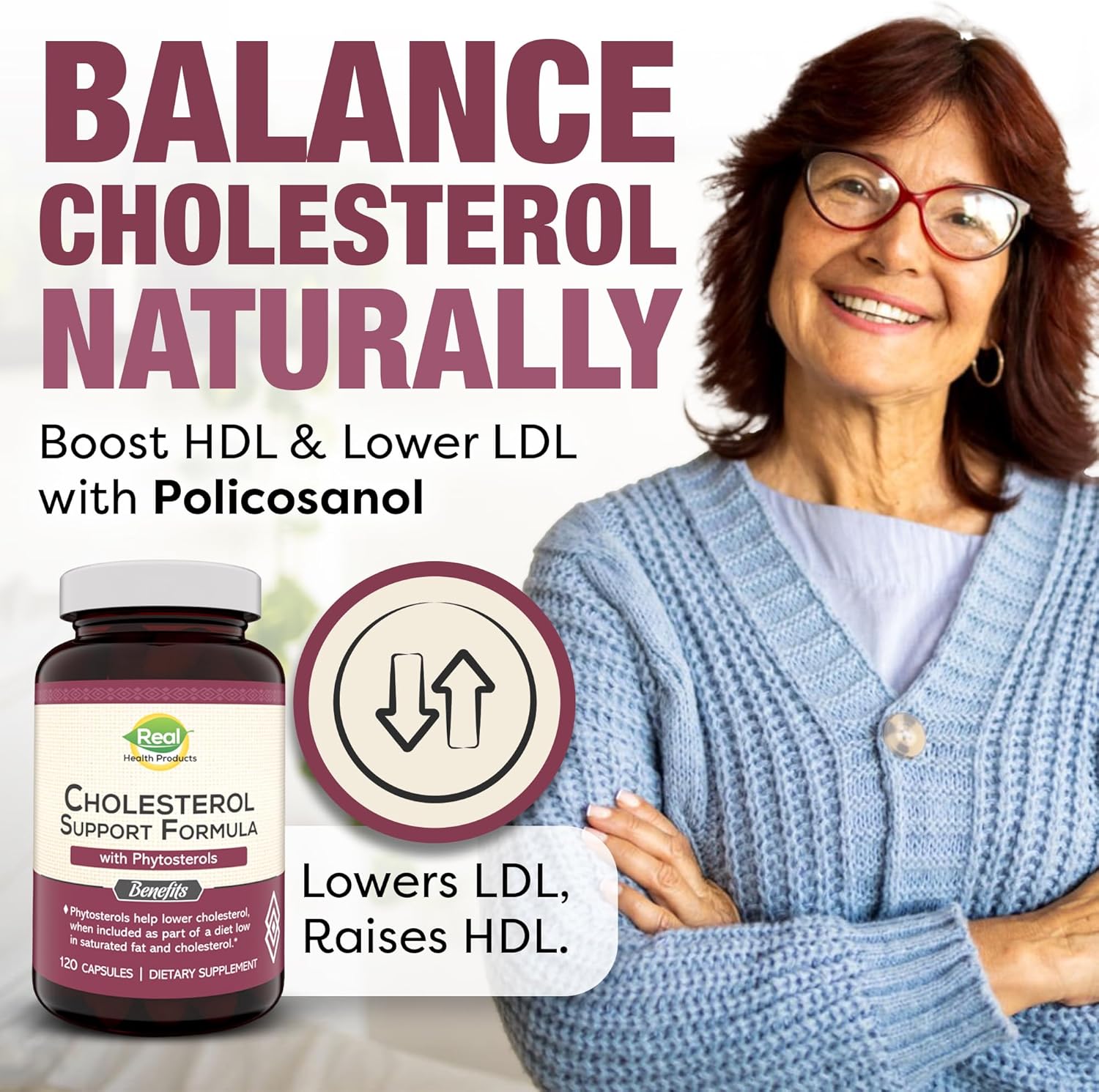 Natural Cholesterol Support Supplement with Policosanol & Antioxidants - Improve Heart Health, Circulation & Energy - 120 Capsules