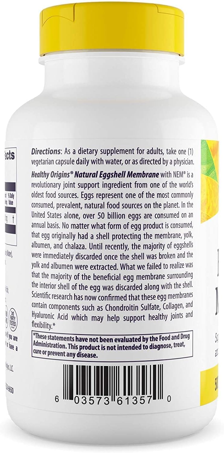 Natural Collagen Joint Support Supplement - Healthy Origins Eggshell Membrane (NEM) 500mg - Gluten-Free - 120 Capsules