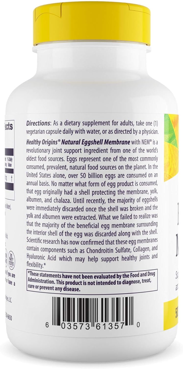 Natural Collagen Joint Support Supplement - Healthy Origins Eggshell Membrane (NEM) 500mg - Gluten-Free - 120 Capsules