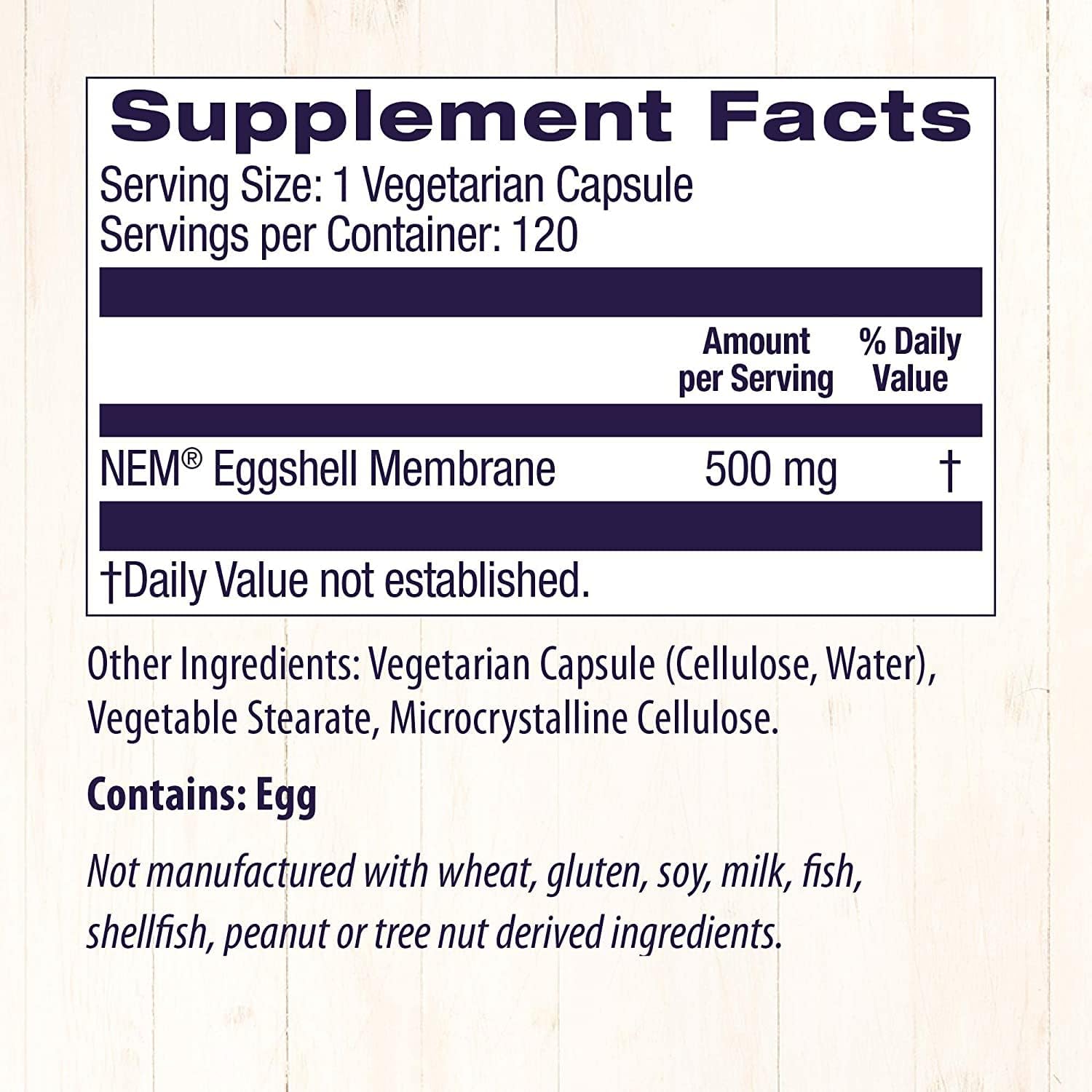Natural Collagen Joint Support Supplement - Healthy Origins Eggshell Membrane (NEM) 500mg - Gluten-Free - 120 Capsules