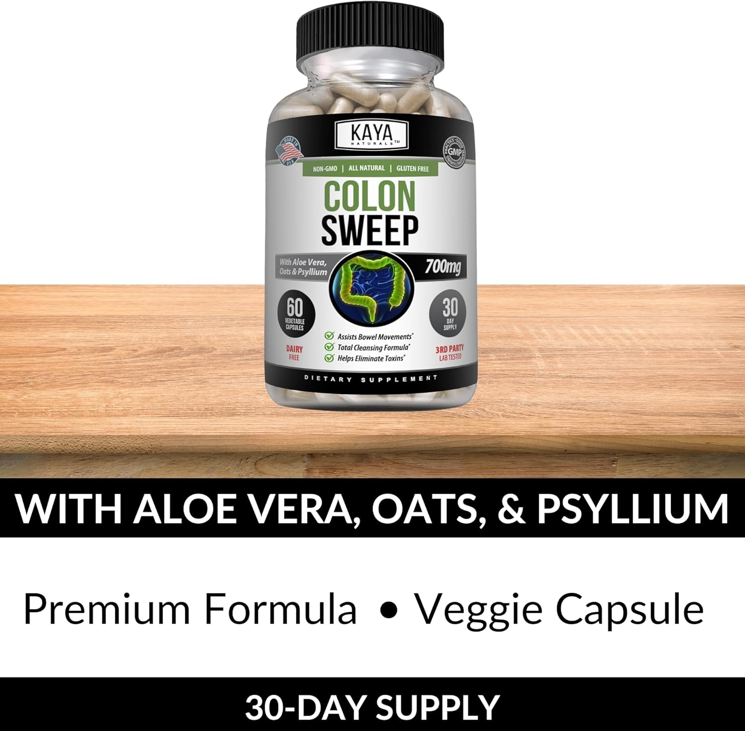 Natural Colon Cleanse Detox Pills for Weight Management - 30 Day Fast-Acting Formula with Herbs & Probiotics - Supports Healthy Bowel Movements - Non-GMO Fiber Supplement - 60 Capsules