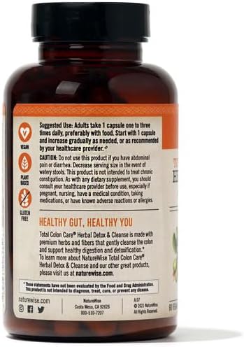 Natural Colon Cleanse Supplement with Prebiotics, Botanicals, & Antioxidants - Promotes Regular Bowel Movement, Digestion, Gut Health - Vegan, Gluten-Free, Non-GMO - 60 Capsules