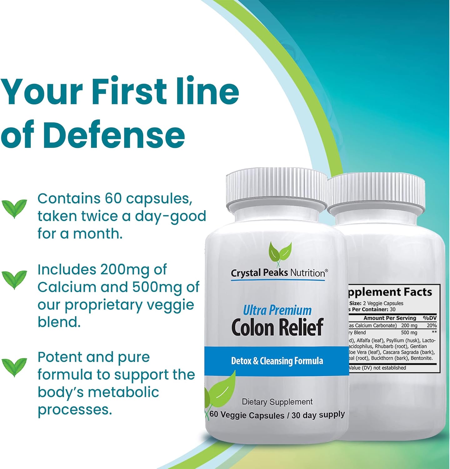 Natural Colon Cleanser Capsules for Constipation Relief - Detox and Gut Cleanse with Cascara Sagrada, Psyllium Husk & Bentonite - 60 Capsules