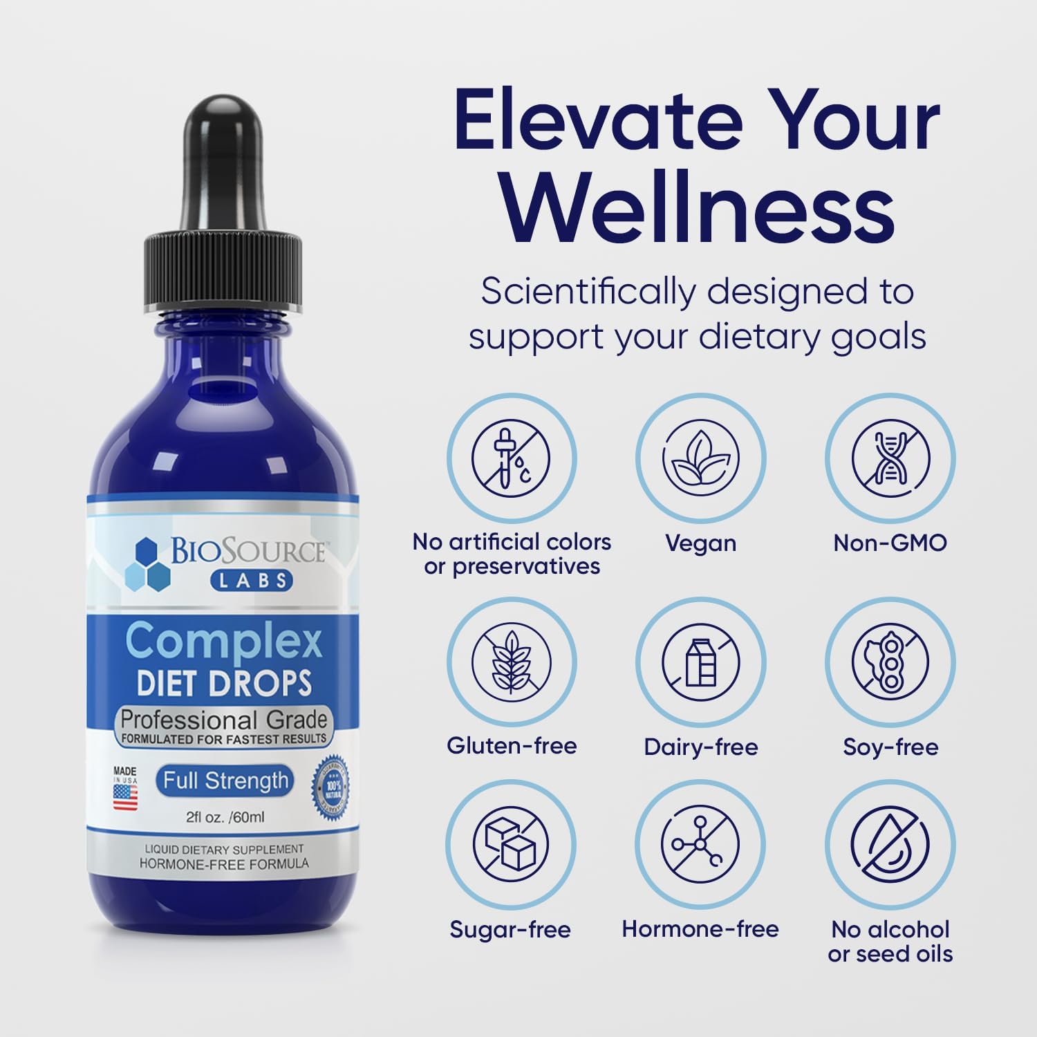 Natural Complex Diet Drops for Men and Women - BioSource Labs (2 Bottles) - 60 Day Supply