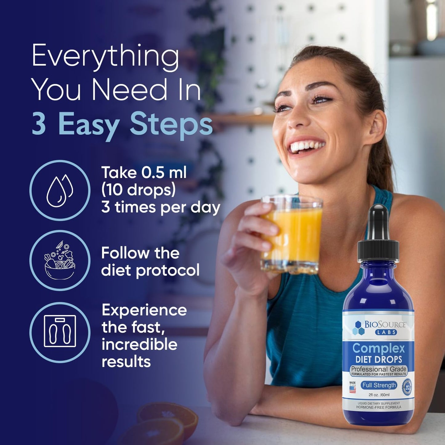 Natural Complex Diet Drops for Men and Women - BioSource Labs (2 Bottles) - 60 Day Supply