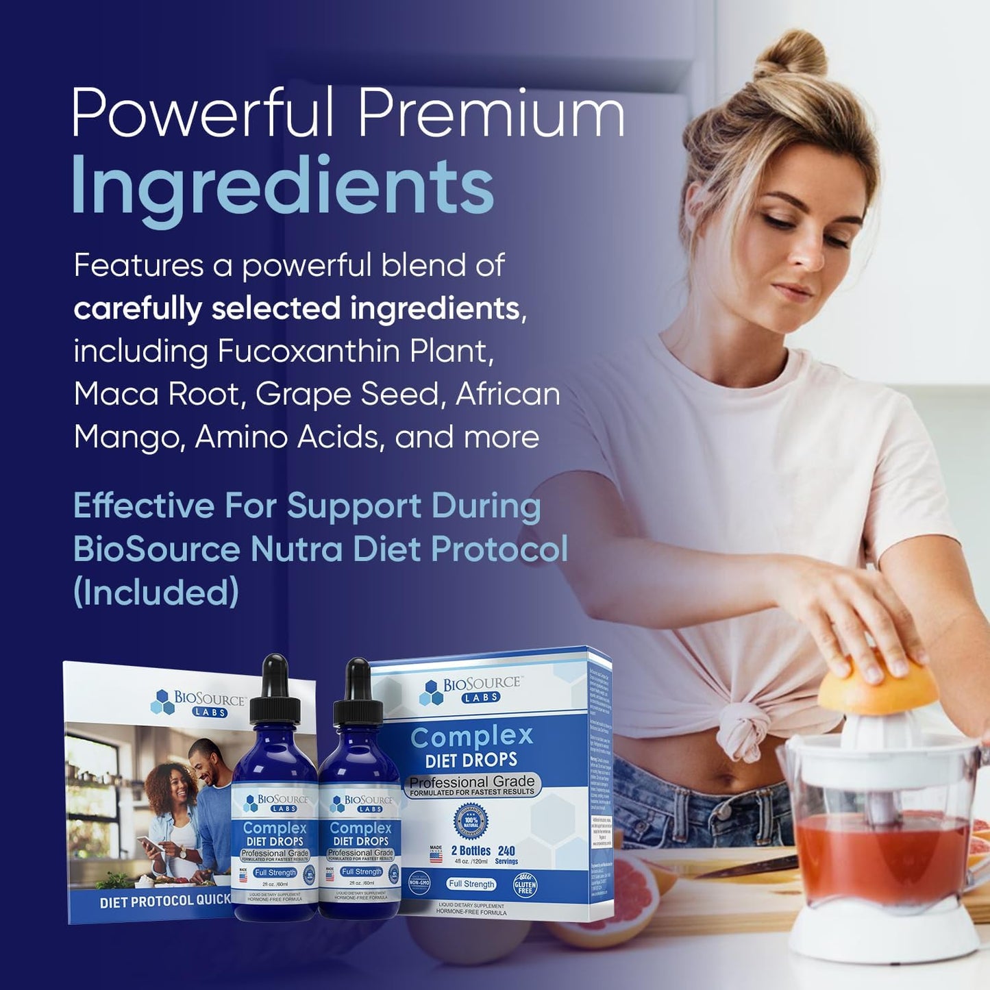 Natural Complex Diet Drops for Men and Women - BioSource Labs (2 Bottles) - 60 Day Supply