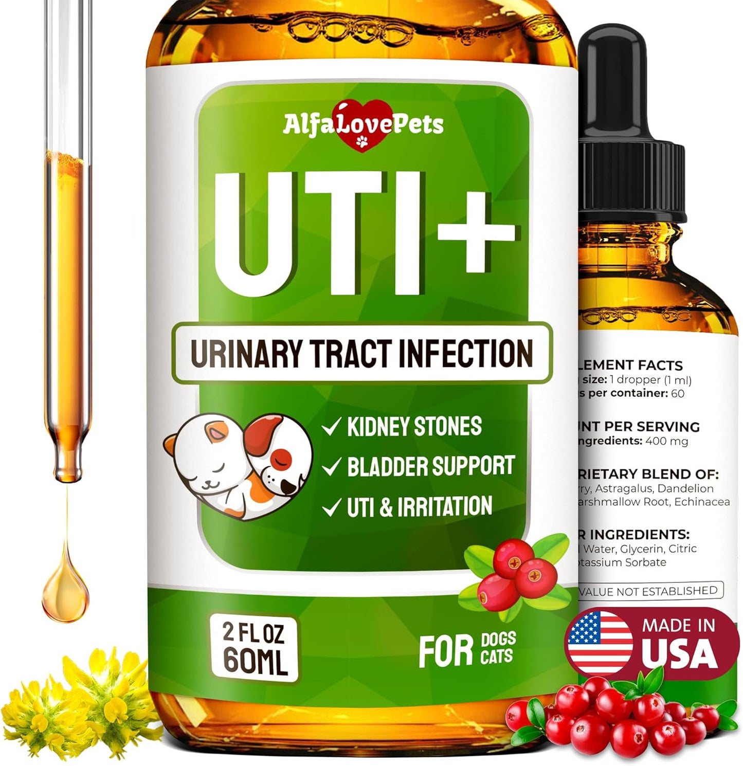 Natural Cranberry Supplement for Dogs and Cats - UTI and Bladder Stone Treatment - Supports Kidney and Bladder Health - All Ages and Breeds - 2 Oz