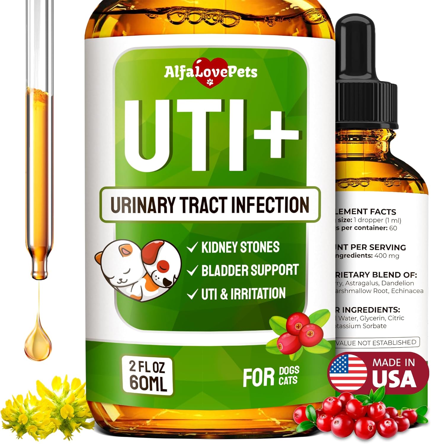 Natural Cranberry Supplement for Dogs and Cats - UTI and Bladder Stone Treatment - Supports Kidney and Bladder Health - All Ages and Breeds - 2 Oz