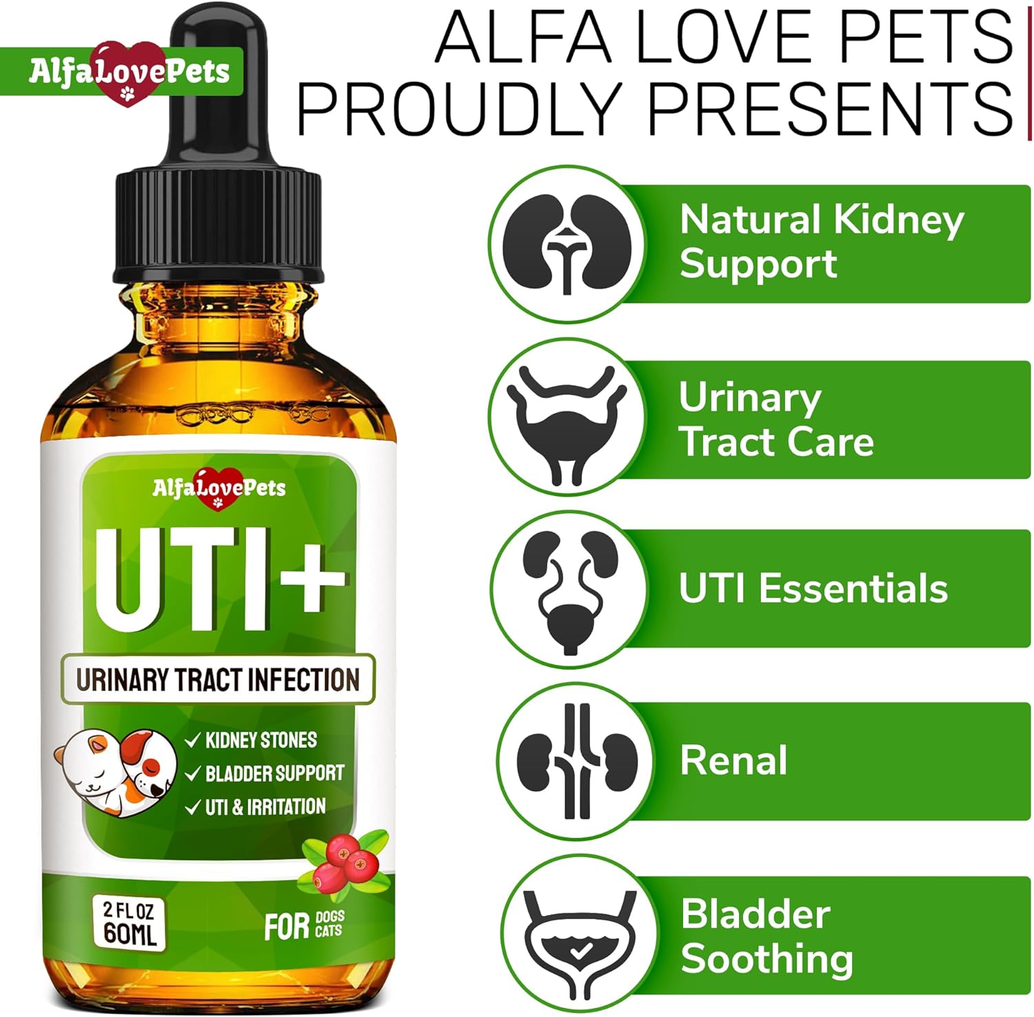 Natural Cranberry Supplement for Dogs and Cats - UTI and Bladder Stone Treatment - Supports Kidney and Bladder Health - All Ages and Breeds - 2 Oz