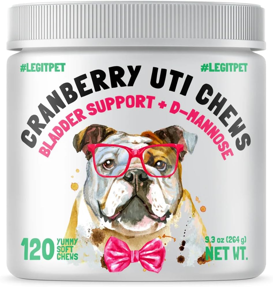 Natural Cranberry UTI Chews for Dogs - Kidney & Bladder Support, D-Mannose, Immune System Booster - 120 Chews