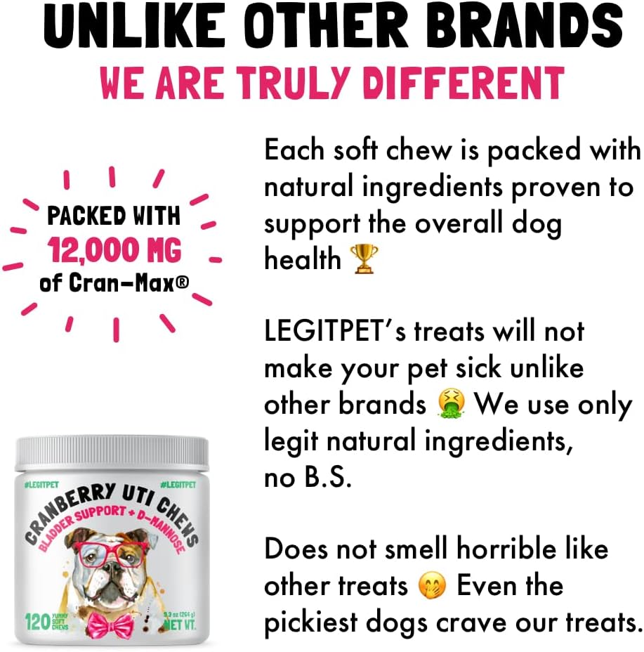 Natural Cranberry UTI Chews for Dogs - Kidney & Bladder Support, D-Mannose, Immune System Booster - 120 Chews