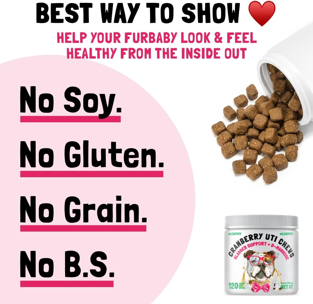 Natural Cranberry UTI Chews for Dogs - Kidney & Bladder Support, D-Mannose, Immune System Booster - 120 Chews