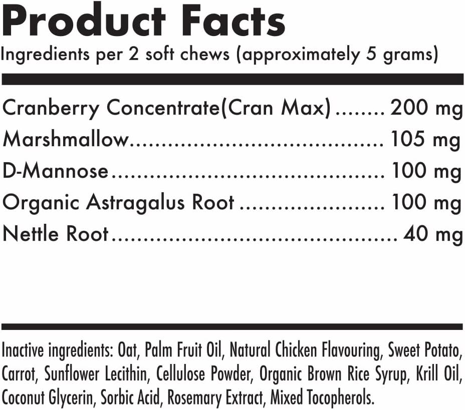 Natural Cranberry UTI Chews for Dogs - Kidney & Bladder Support, D-Mannose, Immune System Booster - 120 Chews