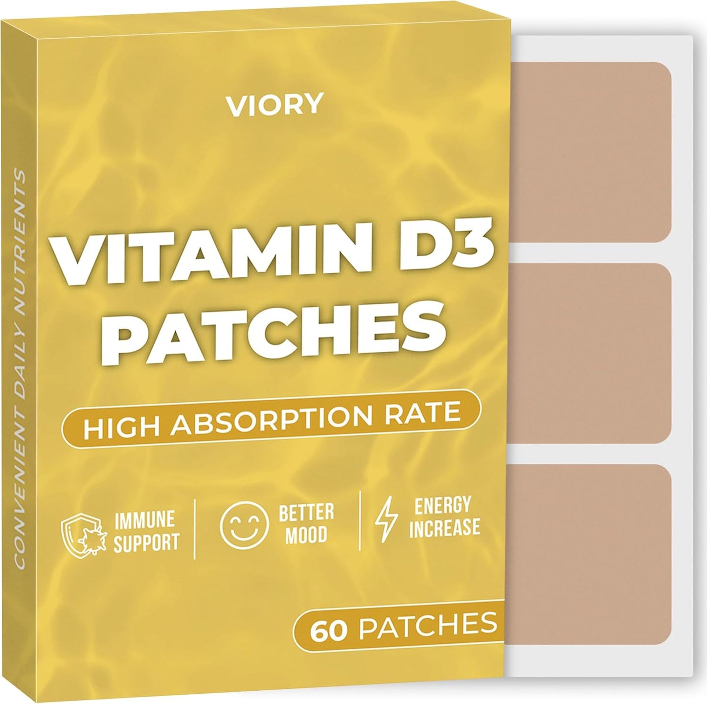 Natural D Patch with Calcium, Magnesium, K2 - 60 Patches for Immune & Body Support