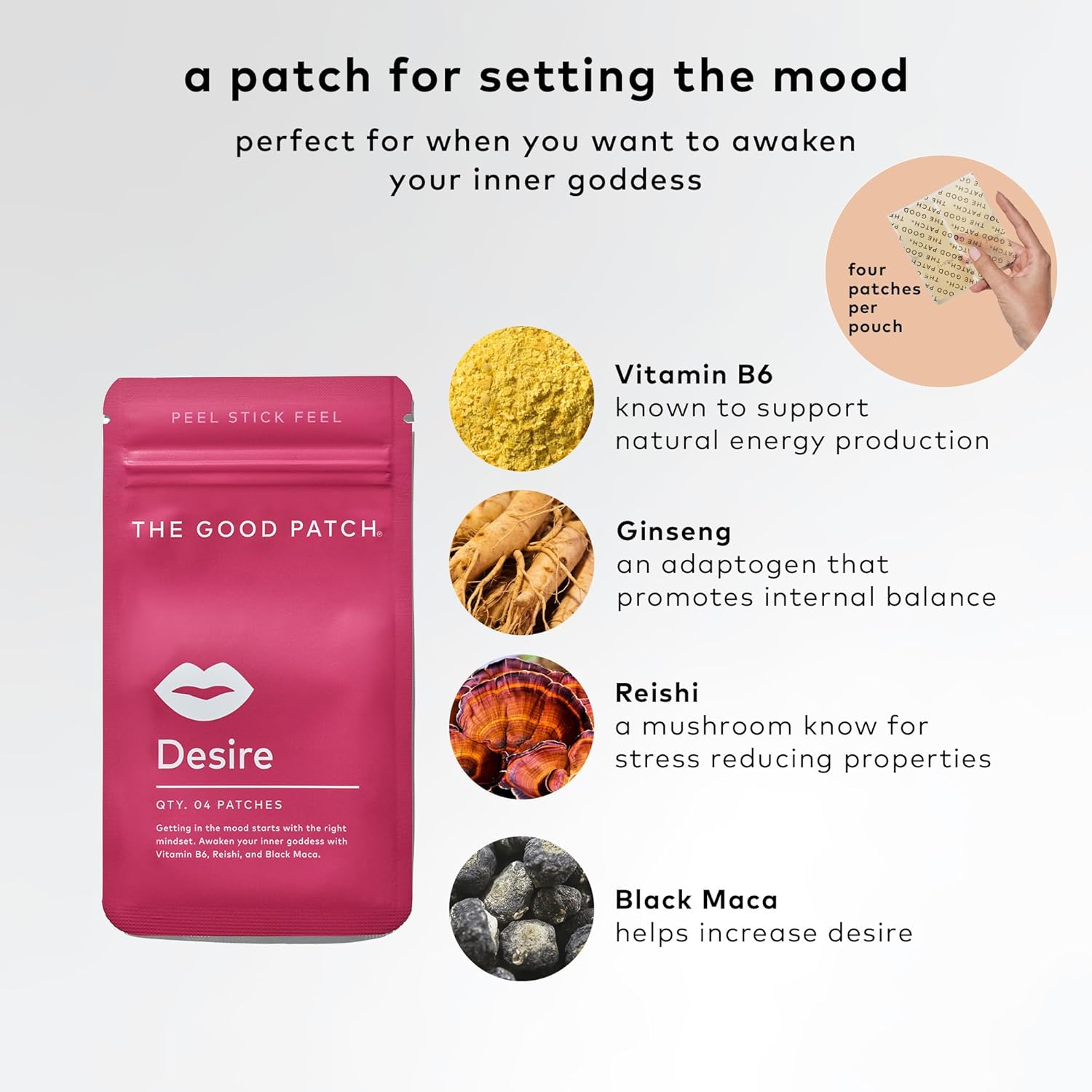 Natural Desire Sexual Wellness Patches with Vitamin B6, Reishi, Black Maca - Plant Powered Botanical & Vitamin Patches (Pack of 8)