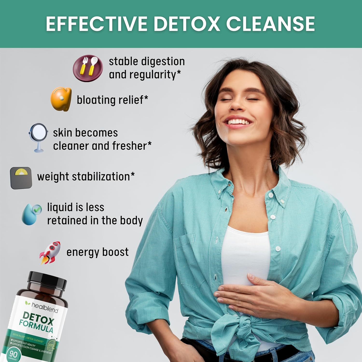 Natural Detox Capsules with Goldenseal Root & Bentonite Clay for Liver & Colon Health - Promotes Digestive Regularity - 90 Capsules